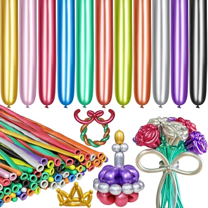 LXZFCRG 260 Long Balloons, Shiny Metallic Latex Twisting Balloon by LXZFCRG