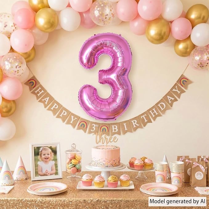 Pink Number 3 Balloon 40 Inch, Lustrous Foil Digit - Image 6