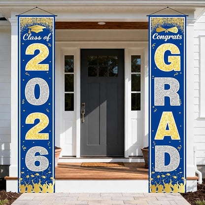 OHOME Graduation Decorations 2026 2027- Blue Gold Congrats Grad Porch Banner by OHOME
