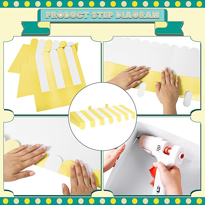 Boao 4 Pack Cardboard Awning Decoration 3D Stripe Yellow and White Awning - Image 3