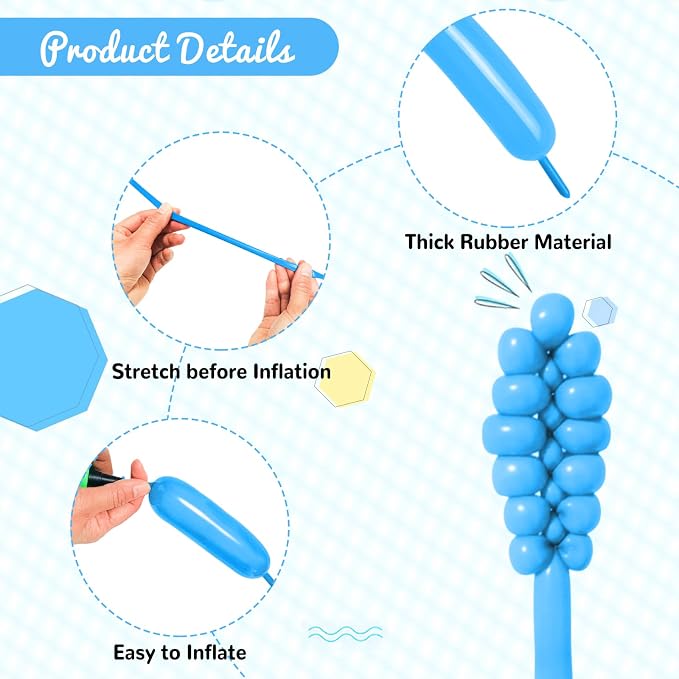 100Pcs Light Blue 260 Balloons, Long Balloon - Image 3
