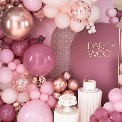 PartyWoo Rose Gold Pink Metallic Rose Gold Latex Balloon Arch Kit 140pcs | Rose - Image 6