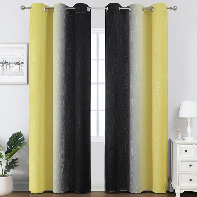 Black and Yellow Ombre Blackout Curtains - Image 2