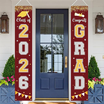 Graduation Decorations 2026 GRAD Banner Maroon Porch Door Sign Welcome Banner - Image 2