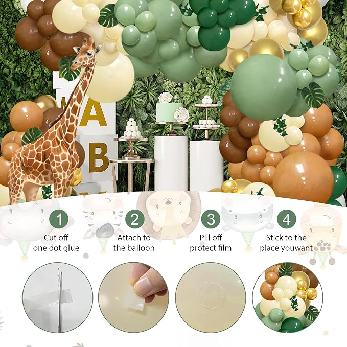 142pcs Jungle Safari Sage Brown Balloon Arch Kit - Image 4