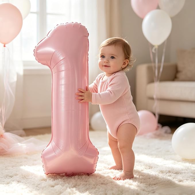 TONIFUL 40 Inch Pastel Pink Number 1 Balloons Large Foil 1st Birthday Decor | - Image 7