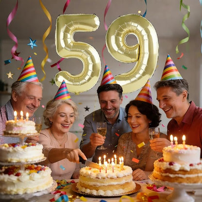 40 Inch Number 59 Balloons for 59th Birthday Party Decorations, 0-100 Champagne - Image 2