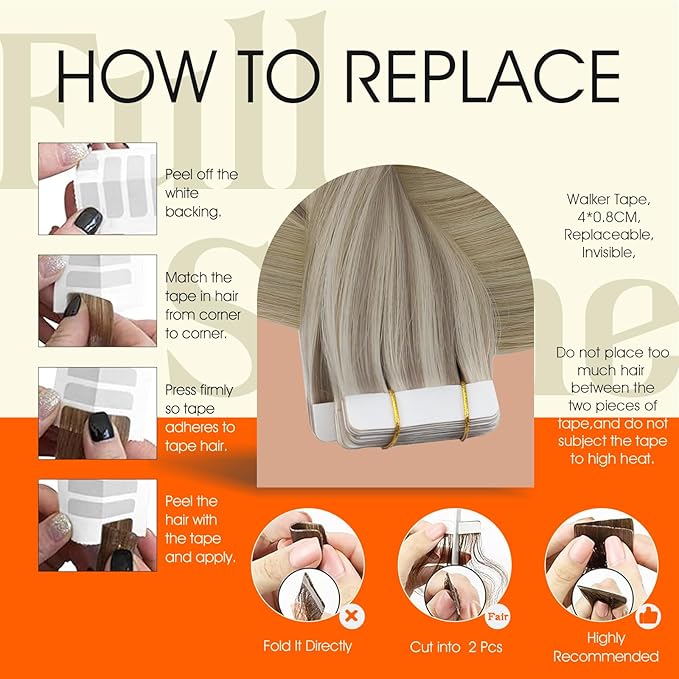 Full Shine Tape in Hair Extensions Real Human Hair 14Inch Balayage Color 18 Ash Blonde Fading to 22 and 60 Blonde Remy Tape in Extensions Seamless Tape Hair Ombre Skin Weft Hair Extensions 50G 20Pcs