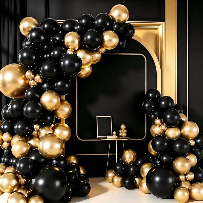 Black and Gold Balloon Garland Arch Kit - Image 6