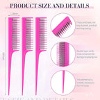 Leinuosen 3 Pcs Triple Teasing Comb for Women Plastic Rat Tail Comb Heat Resistant Pintail Tease Layer Tool for Thick Fine Hair Styling Backcombing Volume Structure(Pink)