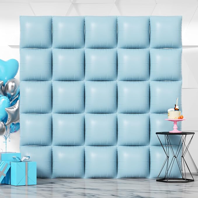 NISOCY 25PCS Pastel Blue Square Foil Balloons Wall Backdrop | Double Sided by NISOCY