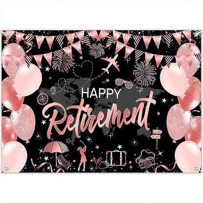 Mocsicka Happy Retirement Backdrop Pink Rose Gold Balloons Women Happy by Mocsicka