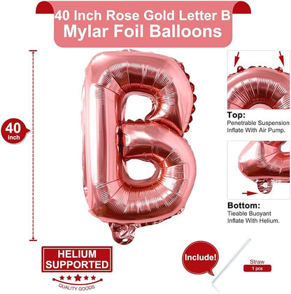Lovoir 40 Inch Large Rose Gold Letter B Balloons Big Size Jumbo Mylar Foil - Image 2