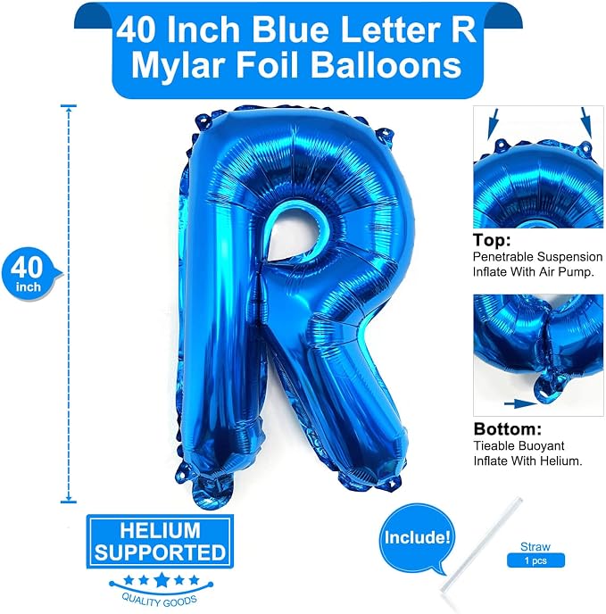 Lovoir 40 Inch Large Blue Letter R Balloons Big Size Jumbo Mylar Foil Helium - Image 2