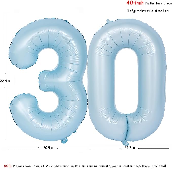 40 In Matte Blue Number Balloons Helium Foil Mylar Balloon Party Digital 30 | - Image 2