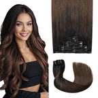 Pro2.0 Clip in Hair Extensions Real Human Hair 22inch 7pcs #1BT4 Natural Black Fading to Middle Brown Remy Real Hair Extensions Clip in Human Hair 120g（#1BT4-22inch）