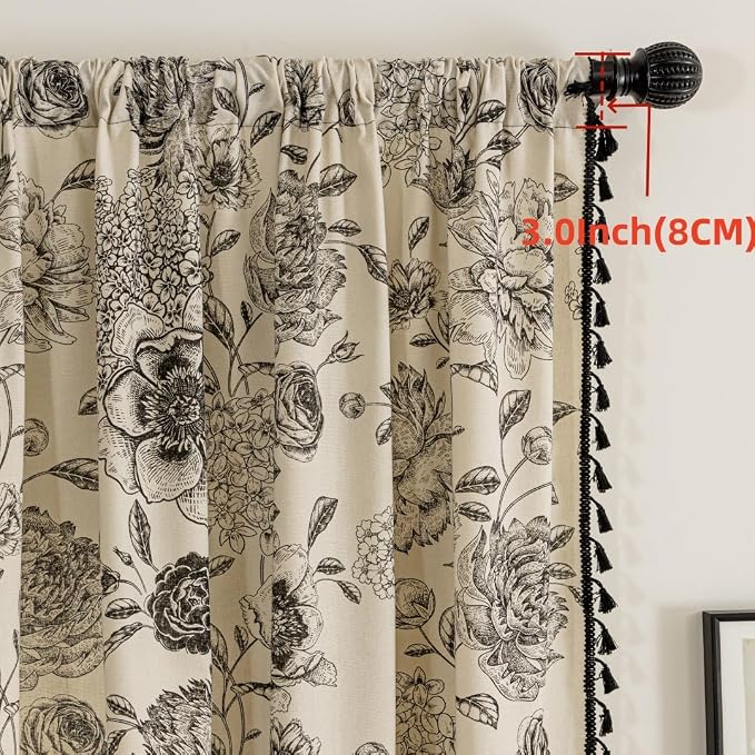 F-CHU Bohemian Curtains for Bedroom 63 Inch Length French Country Floral Drapes - Image 4