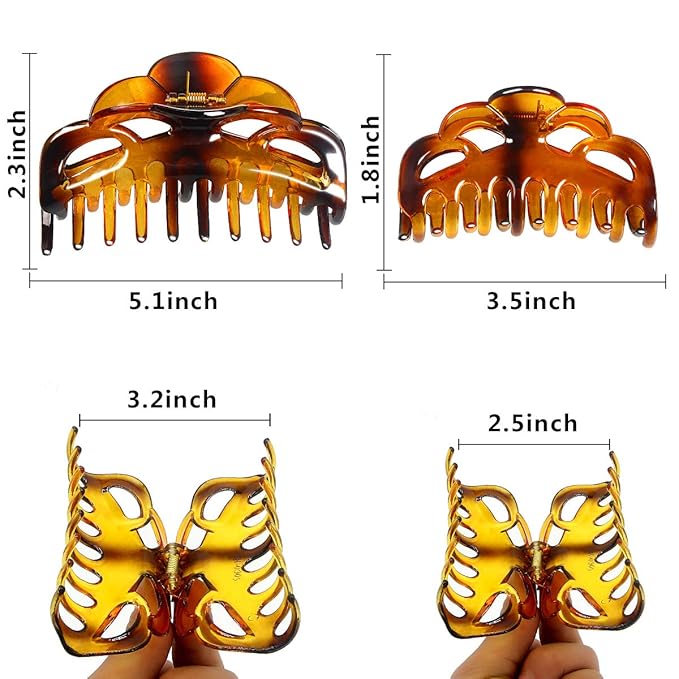 Tortoise Shell Brown Large Plastic Hair Clips Strong Holding Powerful Amber Resin Hair Claws for Women Thick Hair (Arc-Brownish Red)