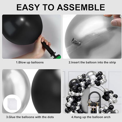 Black and Silver Balloons Arch Garland Kit, Graduation, Baby Shower, Disco New - Image 4