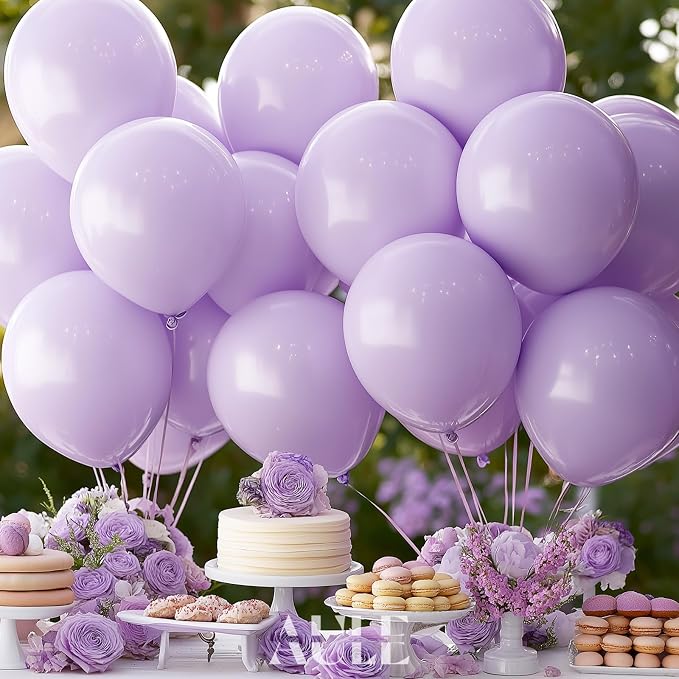 AULE 50Pcs Latex 12 Inch Macaron Purple Balloons Lavender | Helium Party Happy - Image 3