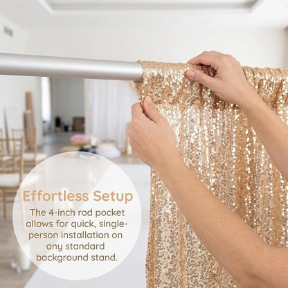 ShinyBeauty Photobooth Backdrop 4FTx7FT Light Gold Sequin Fabric | Photo - Image 3