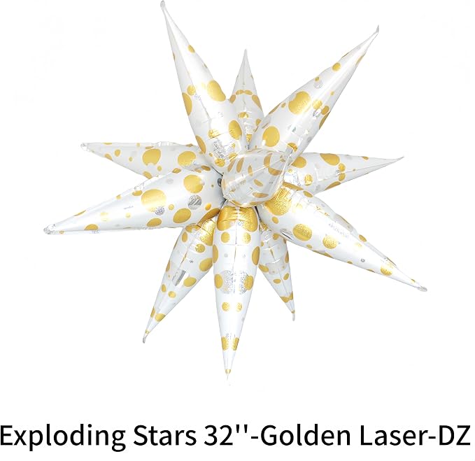 3Pcs Platinum Polka Dot Explosion Pointed Star Foil Balloons32-inch/Elegant - Image 2