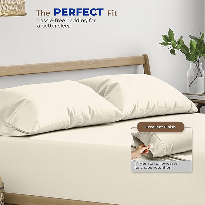 THREAD SPREAD 100% Egyptian Cotton Pillow Cases - High Thread Count Pillowcases Queen/Standard Size Pack of 2, Soft & Breathable Extra Long Staple Sateen Weave Cotton Pillow Covers for Bed - Ivory