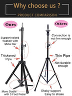 Upgraded Wig Stand Tripod, 55" Heavy Duty Reinforced Adjustable Mannequin Head Stand Tripod for Styling Cosmetology Hairdressing Training, Metal Wig Head Stand Holder with Wig Caps,Paddle Comb T-Pins (55" Black Tripod with Pedal)
