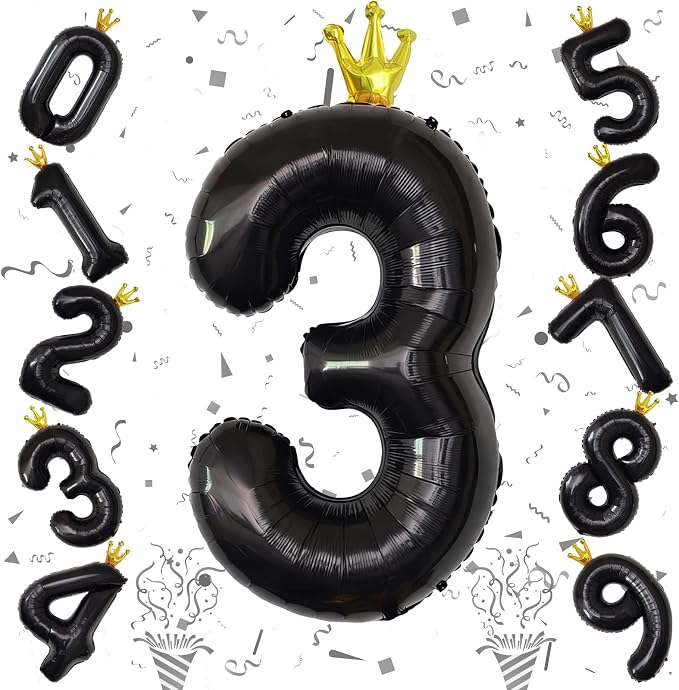 3rd Birthday Number Balloons for Girls, 40 Inch Black Foil Number Balloons - Image 8