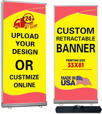 Custom Retractable Banner 33.5" x 80"，with Heavy Duty Frame and Travel case by NYHMSignSupply