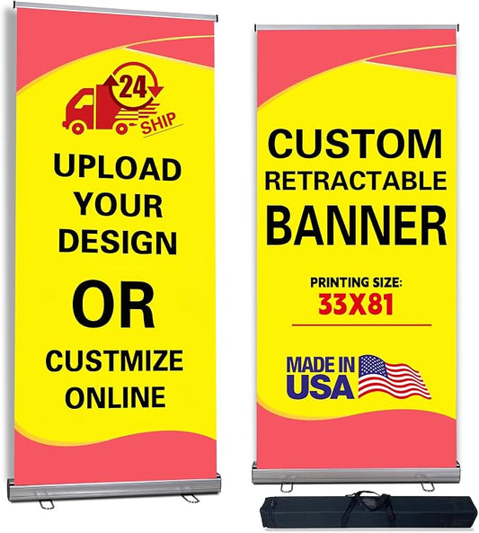Custom Retractable Banner 33.5" x 80"，with Heavy Duty Frame and Travel case by NYHMSignSupply