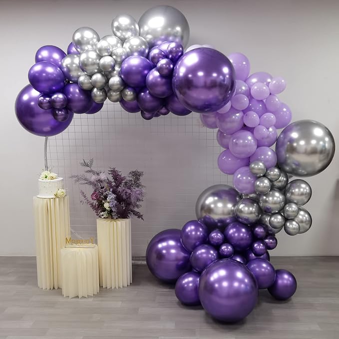 Purple Silver Balloon Garland 127 Pcs 18In 12In 10In 5In Latex Balloons Arch Kit - Image 6