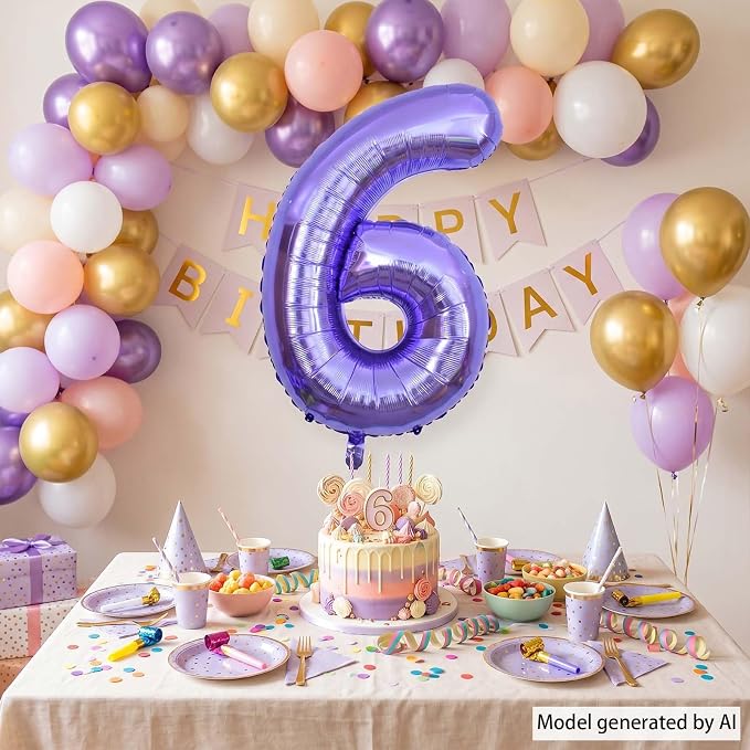 Purple Number 6 Balloon 40 Inch, Large Lavender Mylar Foil Number 6 - Image 2