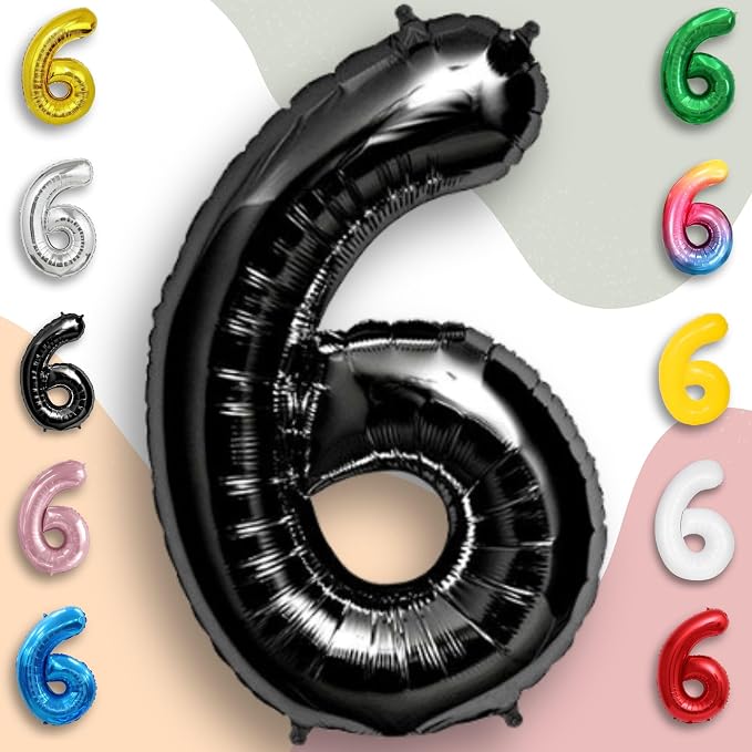 Black Number Balloon 6 Mylar Foil Balloons 40 inch - Image 6