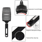 2pack Boar Bristle Hair Brush No Pull Curved Vented Hair Brushes Detangler Brush Fast Blow Drying Hair Brush for Kids Men Women Wet Dry Long Thin Thick Curly Tangled Hair (red+black)
