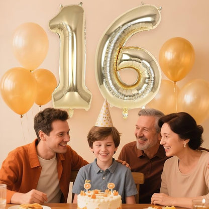 Champagne Gold Large Number 16 Balloon, 40 Inch Light Gold Foil Helium Number - Image 6