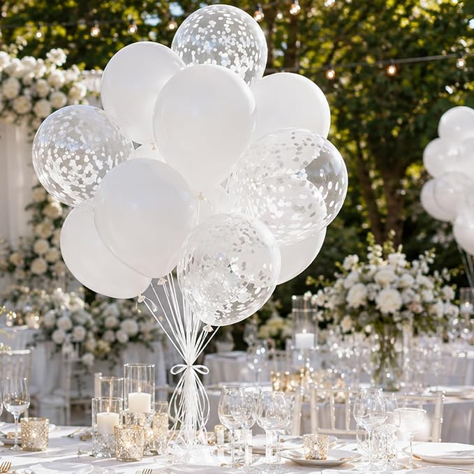 AULE 42Pcs Latex 12 Inch White Confetti Balloons Set | White Party Balloons - Image 5