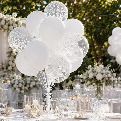 AULE 42Pcs Latex 12 Inch White Confetti Balloons Set | White Party Balloons - Image 5