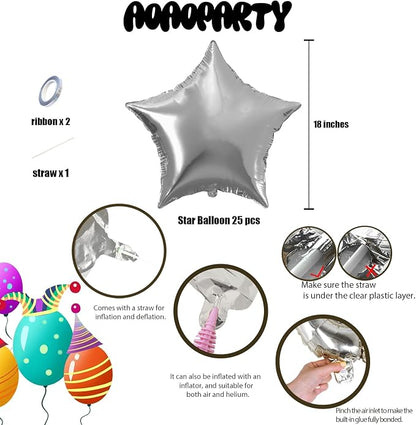 25Pcs Silver Star Shaped Balloons 18Inch Foil Mylar Balloon | Helium - Image 6