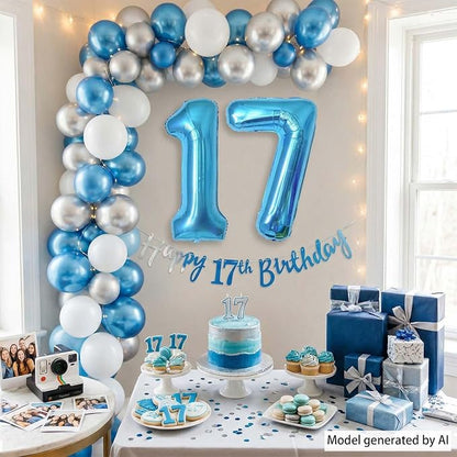 Light Blue Number 17 Balloon 40 Inch, Foil Numeral - Image 7