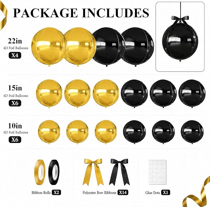 Black Gold Round Foil Balloons - Image 2