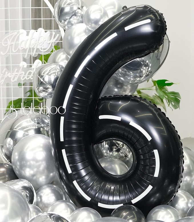 Race Car 40 Inch Black 6 Big Large Helium Balloon Number 0-9 | Track Giant - Image 7