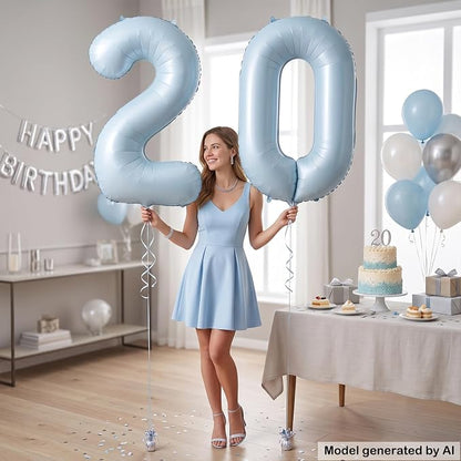 40" Light Blue Foil Number 20 Balloon - Image 4