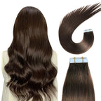 SUYYA Tape in Hair Extensions Human Hair 100% Remy Human Hair Darkest Brown 50g/pack 20pcs Straight Seamless Skin Weft Tape in Human Hair Extensions(24 inches #2 Darkest Brown)