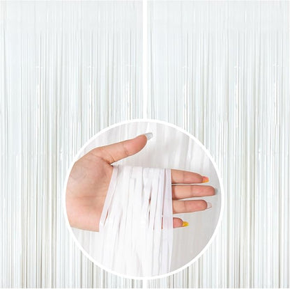 White Party Streamers Foil Fringe Backdrop Curtains Tinsel Streamers Birthday by BOMSI