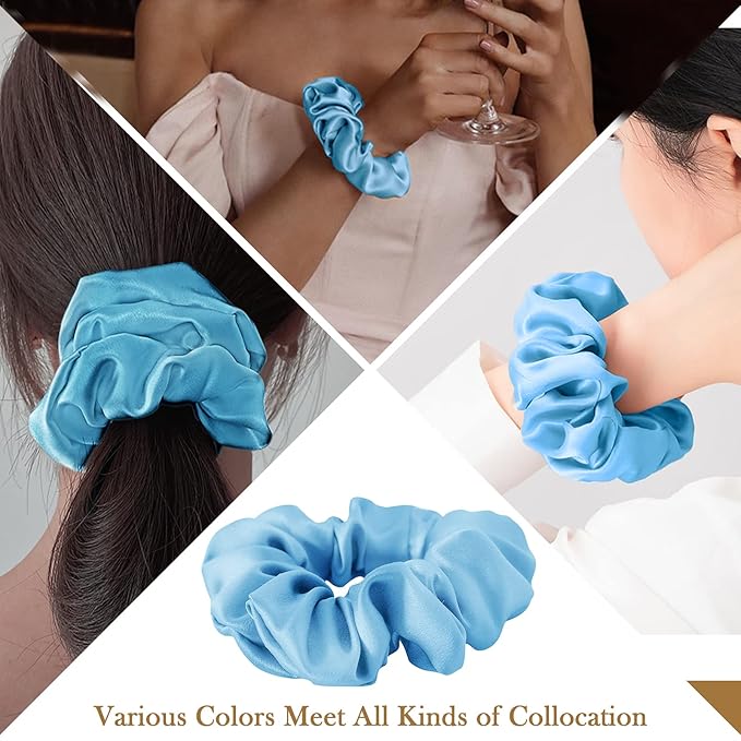 Mulberry Silk Hair Scrunchie, 100% Silk, No Damage for Frizz Prevention, Sleep Scrunchie, Hair Accessories for Women (Light Blue)-1pcs