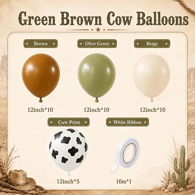 Green Brown Cow Print Balloons 12inch Cowboy Rodeo Birthday Decorations | Dusty - Image 4