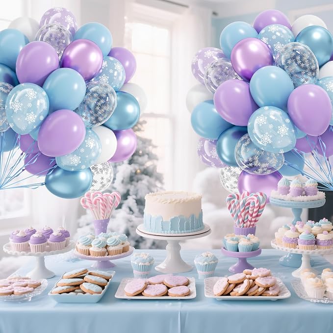 60pcs Frozen Balloons 12inch, Pastel Purple and Blue Balloons - Image 6