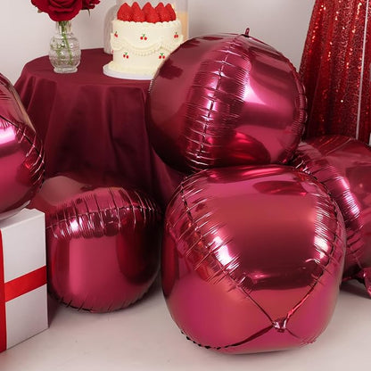10Pcs Red Round Foil Balloons, Metallic Silver Dark Red Foil Baloon - Image 2