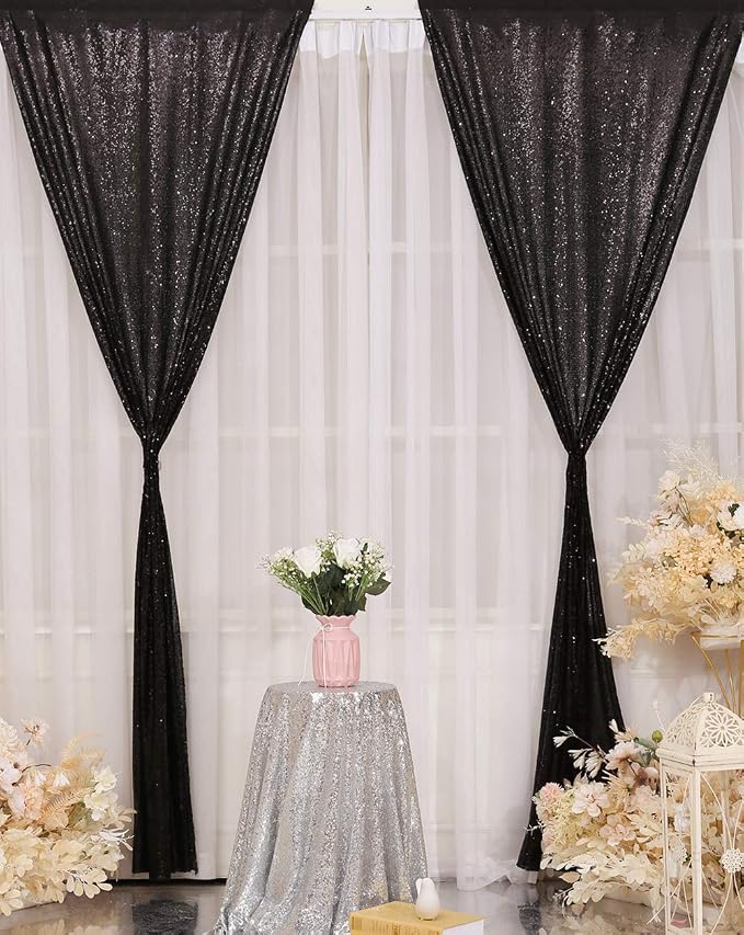 Poise3EHome Black Sequin Backdrop Curtains, 4 Panels 2FTx8FT Glitter Background - Image 5